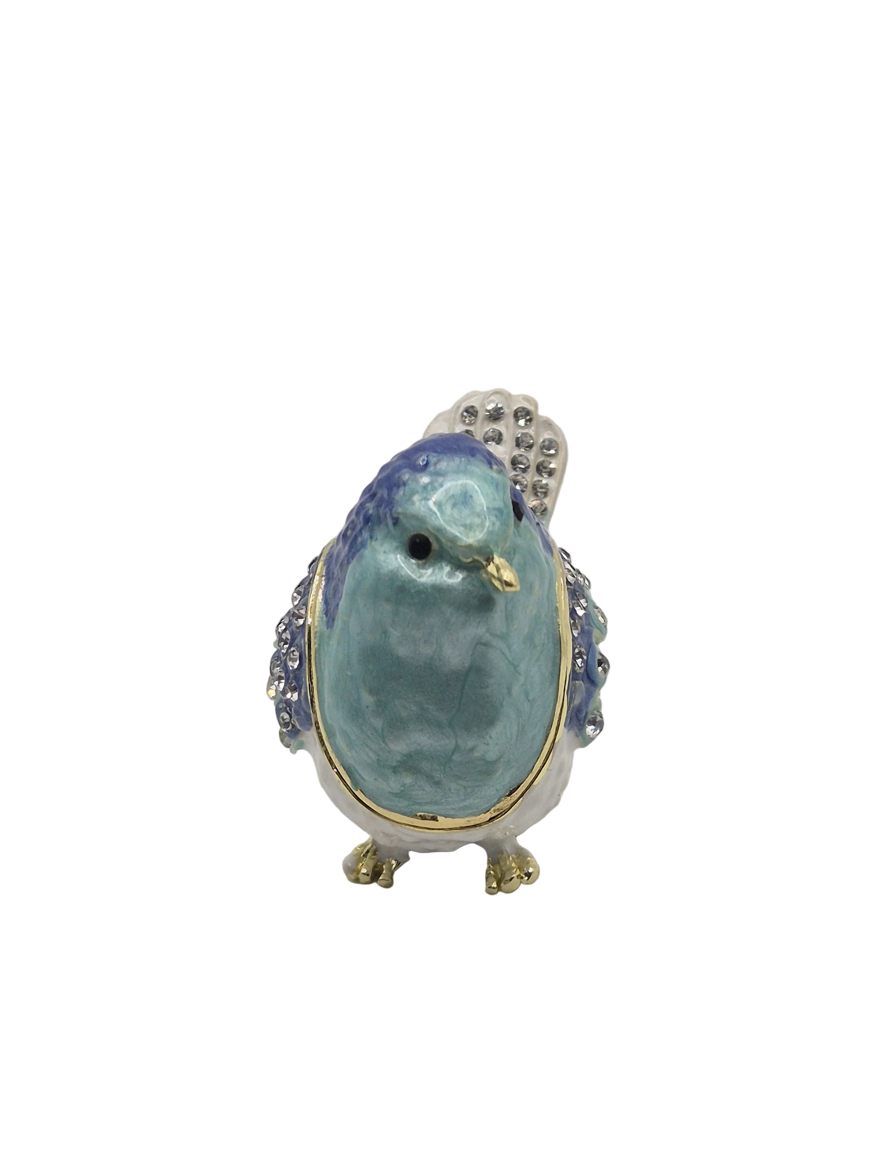 Bird Trinket Dish with blue and gold elements on gray background