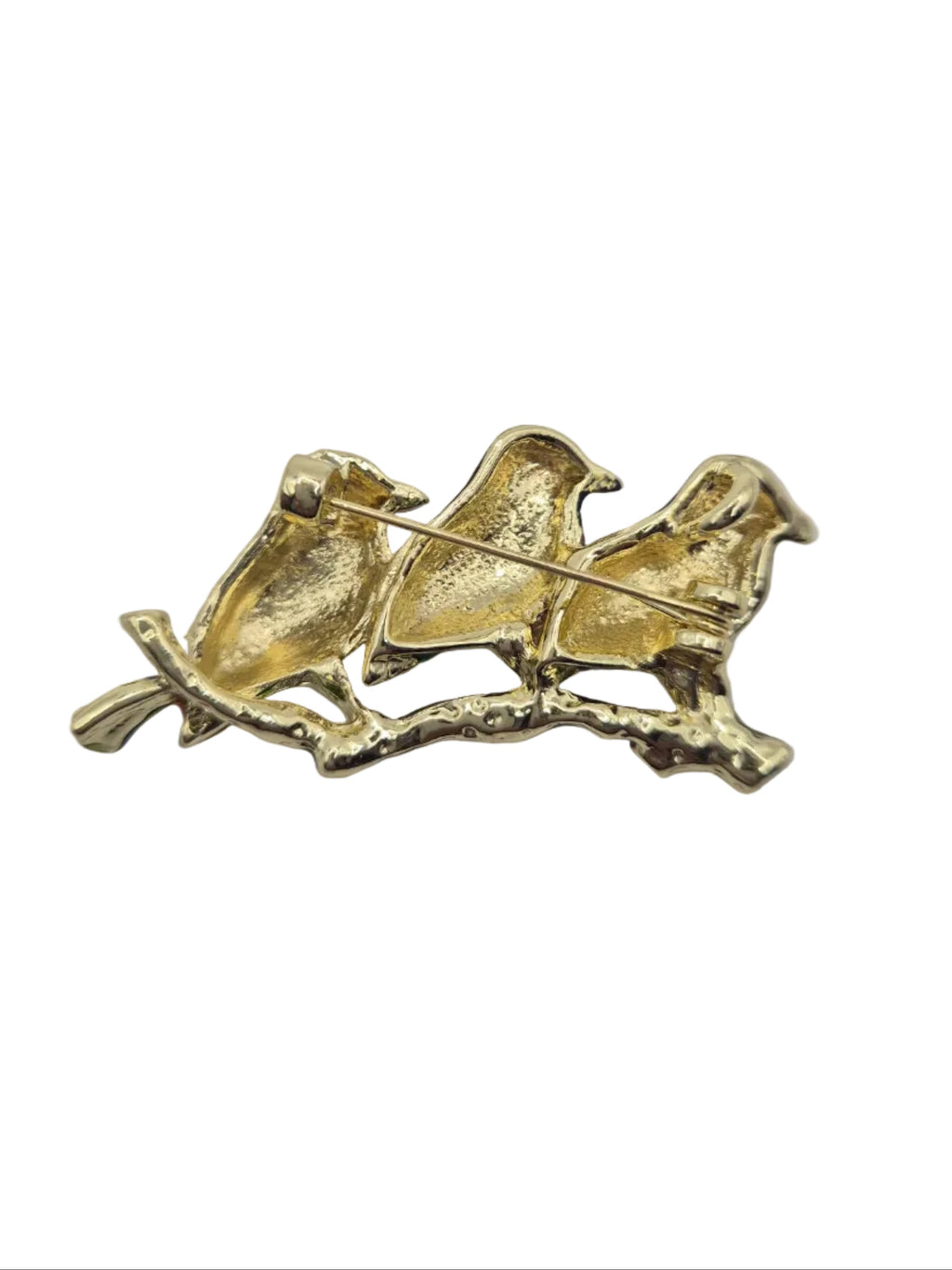 3 Birds on Branch Brooch - gold tone birds on branch brooch