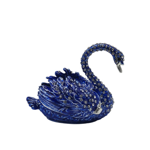 Blue swan jewellery trinket dish with rhinestone detailing