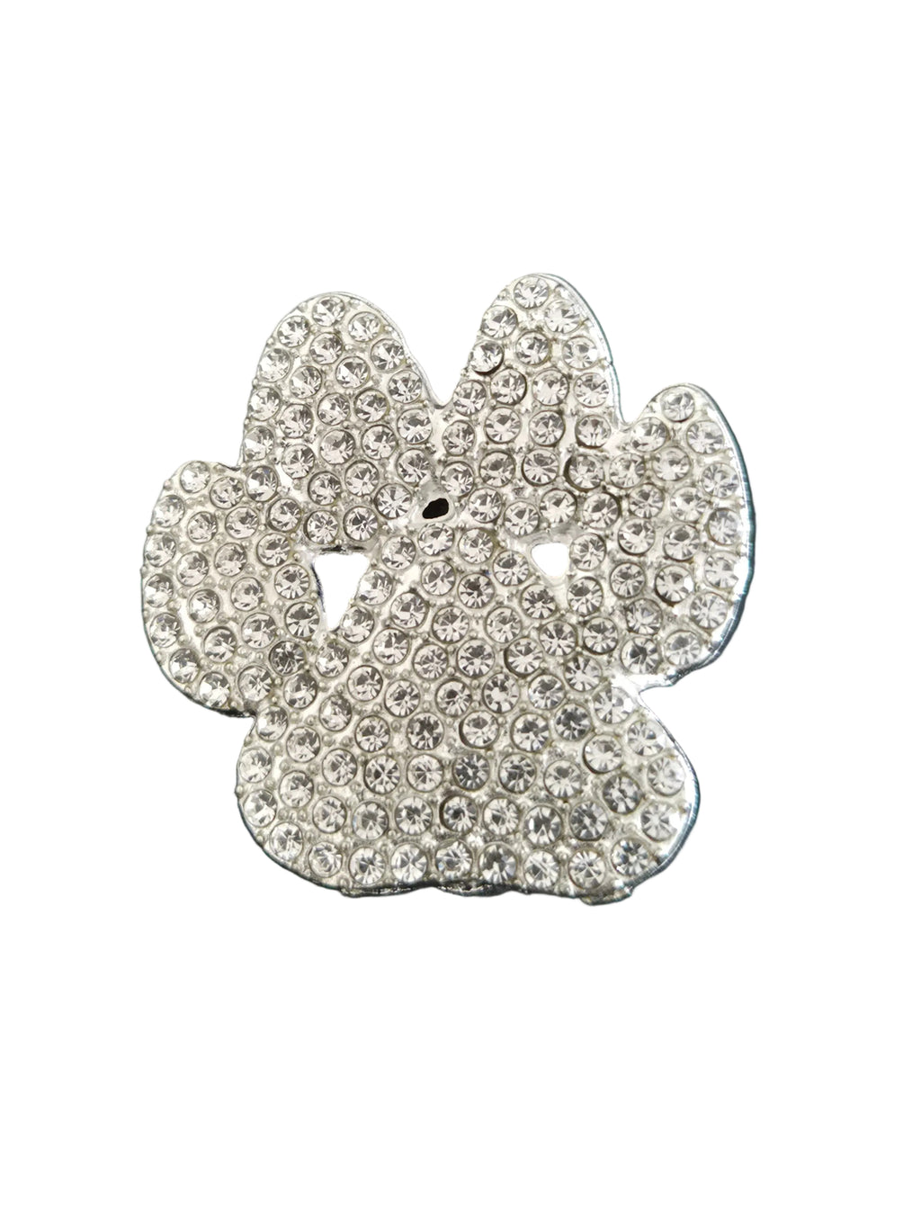 Decorative paw print brooch with rhinestones on a white background