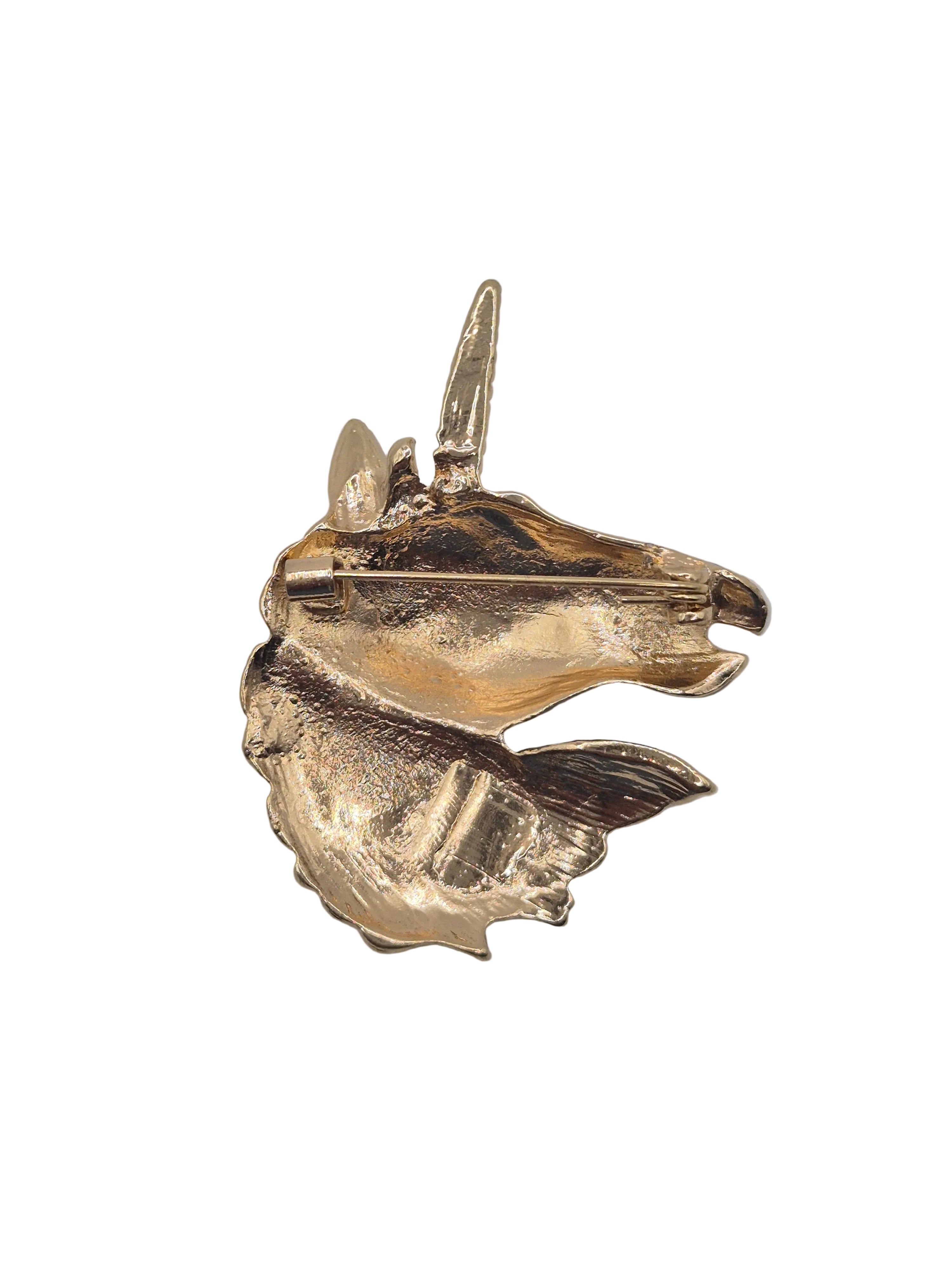 Gold grey unicorn brooch