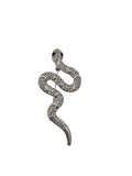 A silver snake-shaped brooch embellished with clear rhinestones, shown against a plain white background.