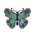 Large blue and gold butterfly brooch with rhinestones