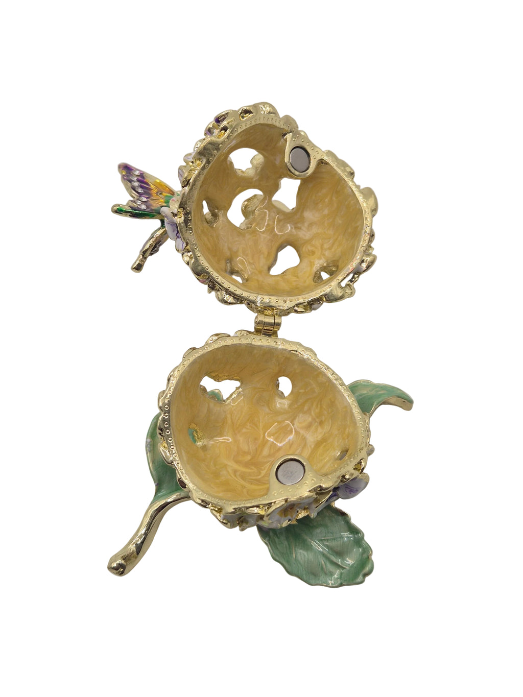 hydrangea flower and butterfly trinket pot with rhinestones